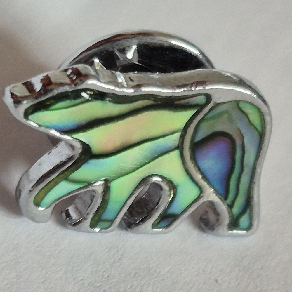 Silver and Abalone Shell Glacier Pearle Bear Lapel Pin - Picture 1 of 6